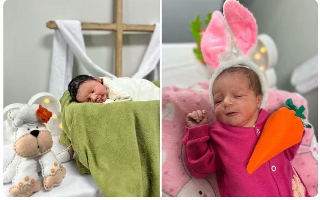 Páscoa: Hospital realiza ensaio temático com bebês recém-nascidos, em Goiás