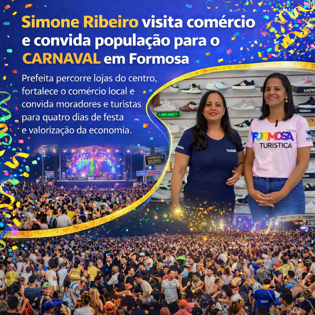 Simone Ribeiro visita comércio e convida população para o Carnaval em Formosa
