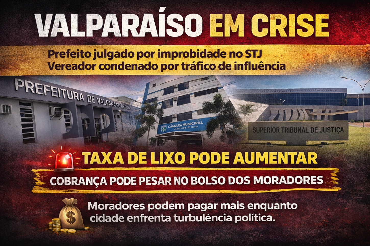 VALPARAÍSO EM CRISE: PREFEITO É JULGADO POR IMPROBIDADE ADMINISTRATIVA PELO STJ, VEREADOR CONDENADO POR TRÁFICO DE INFLUÊNCIA E TAXA DE LIXO PODE AUMENTAR