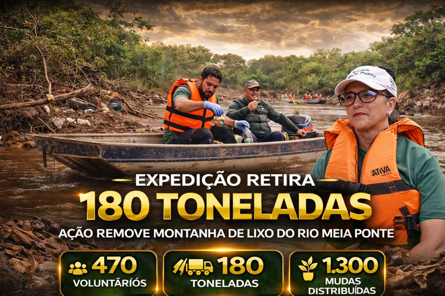 Expedição retira 180 toneladas de lixo do Rio Meia Ponte em três dias
