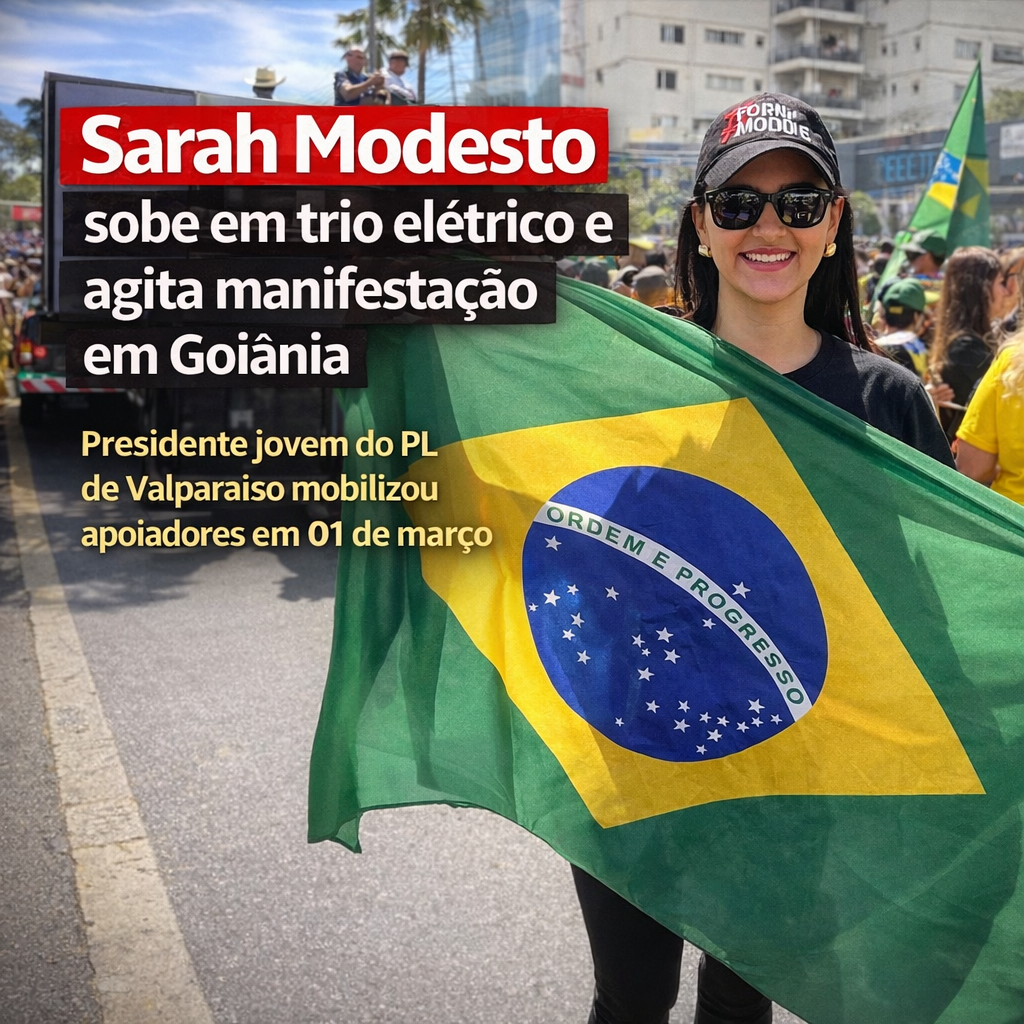Sarah Modesto, presidente jovem do PL de Valparaíso de Goiás, participa de manifestação em Goiânia