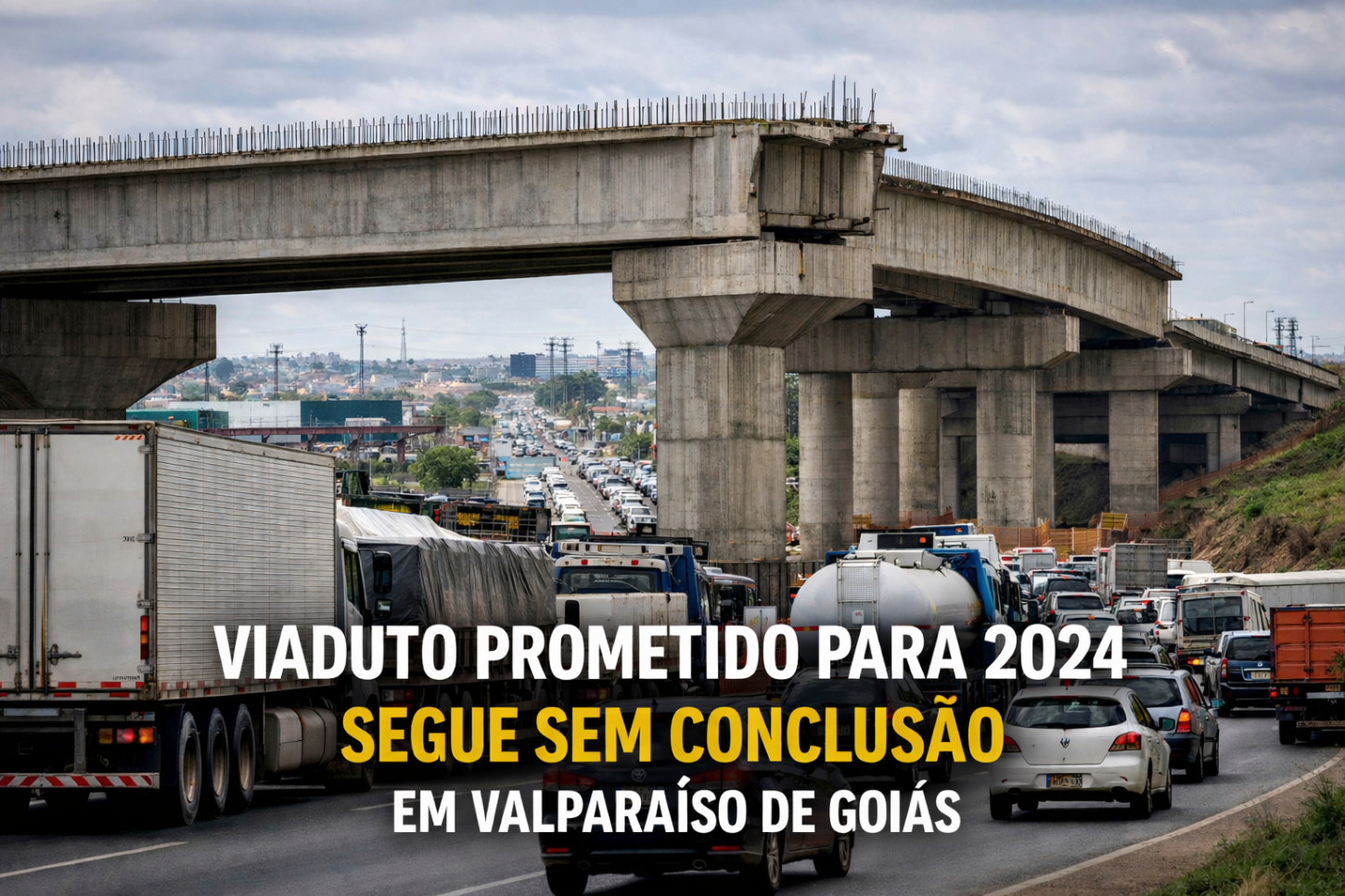 Viaduto inacabado na BR-040 vira símbolo de promessas não cumpridas em Valparaíso de Goiás
