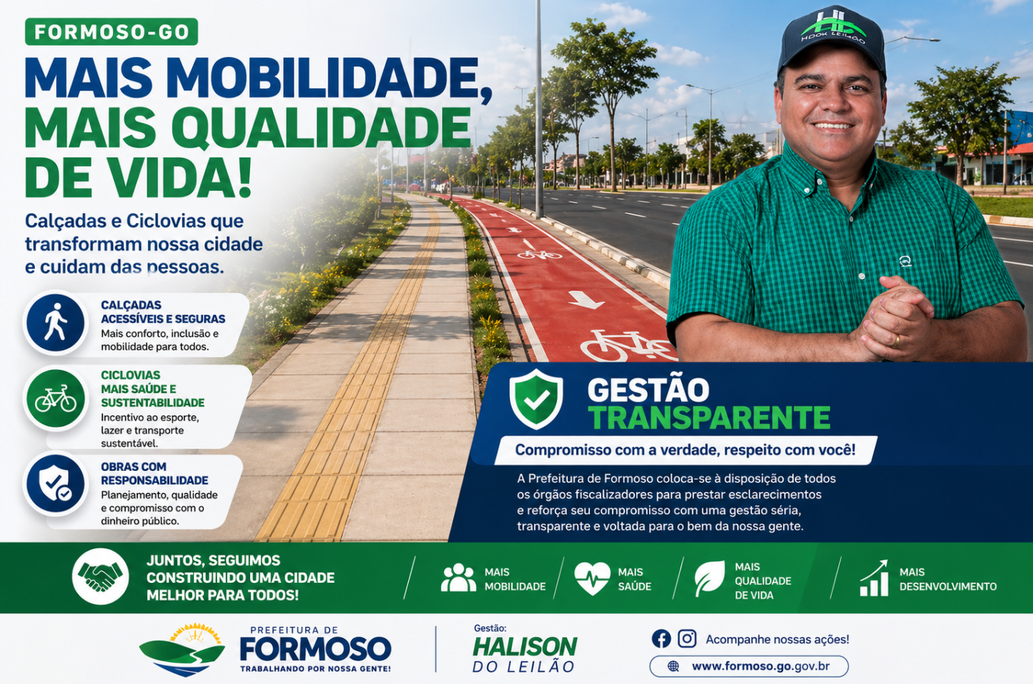 Halison do Leilão reforça transparência e defende gestão sobre obra de calçadas e ciclovia em Formoso