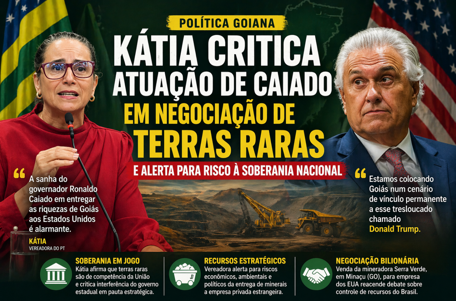 Kátia critica atuação de Caiado em negociação de terras raras e alerta para risco à soberania nacional