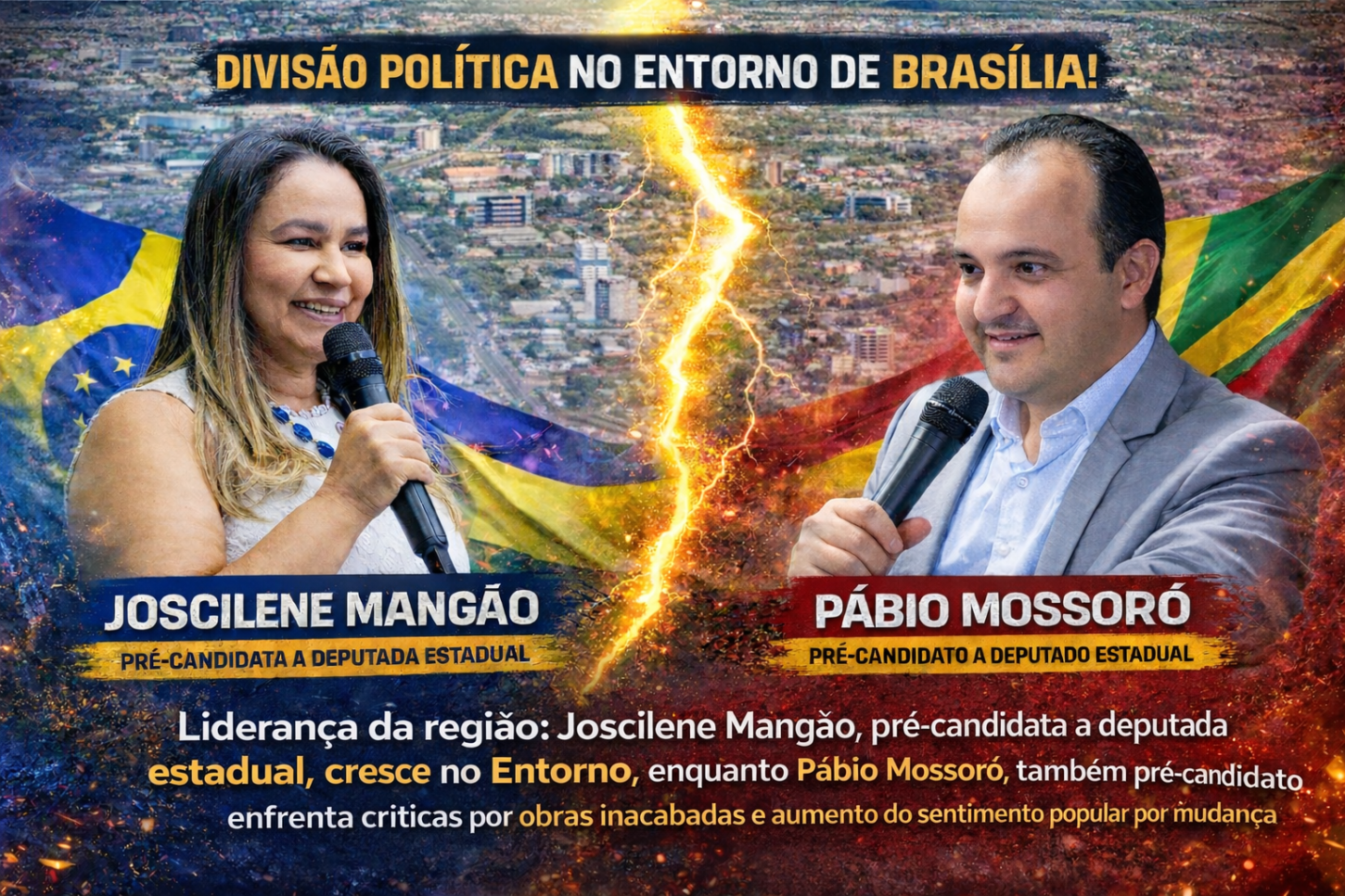 Liderança da região: Joscilene Mangão, pré-candidata a deputada estadual, cresce no Entorno, enquanto Pábio Mossoró, também pré-candidato, enfrenta críticas por obras inacabadas e aumento do sentimento popular por mudança