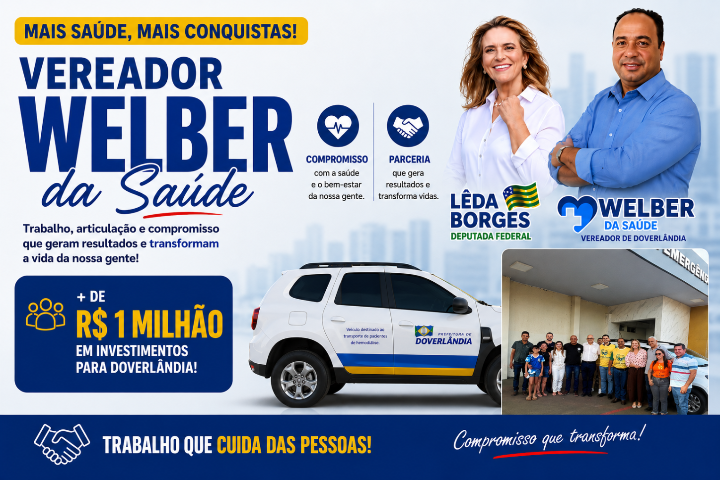 Deputada Lêda Borges entrega veículo para pacientes de hemodiálise e amplia investimentos na saúde de Doverlândia