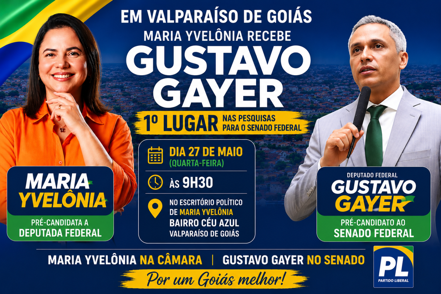 Em Valparaíso de Goiás, Maria Yvelônia recebe no dia 27 Gustavo Gayer, primeiro lugar nas pesquisas para o Senado Federal