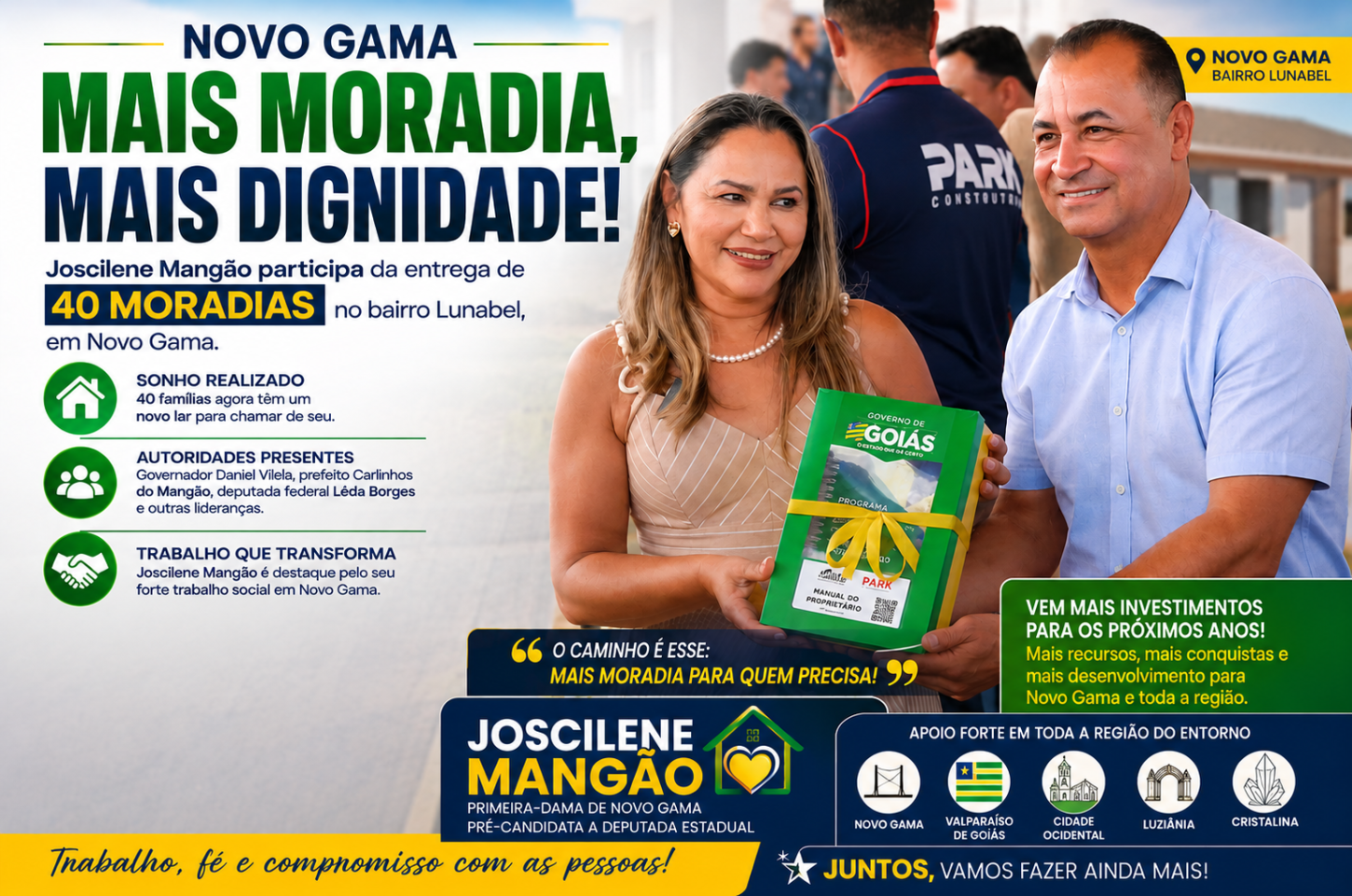 Joscilene Mangão fortalece nome no Entorno após entrega de 40 moradias em Novo Gama