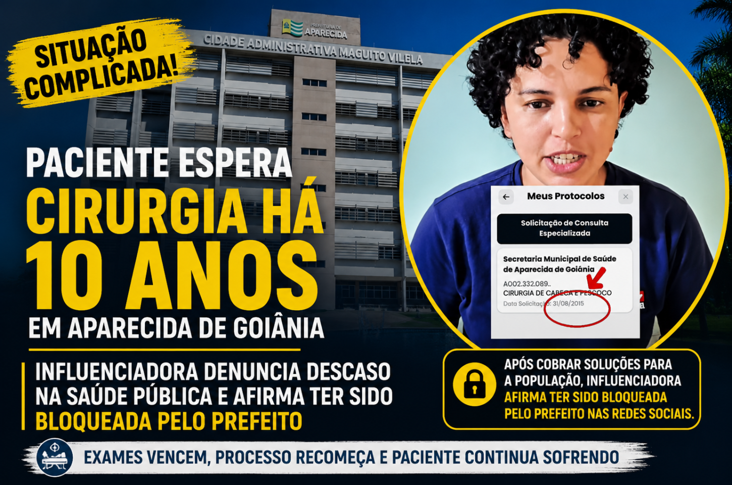 Paciente espera cirurgia há 10 anos em Aparecida e influenciadora denuncia demora na saúde pública