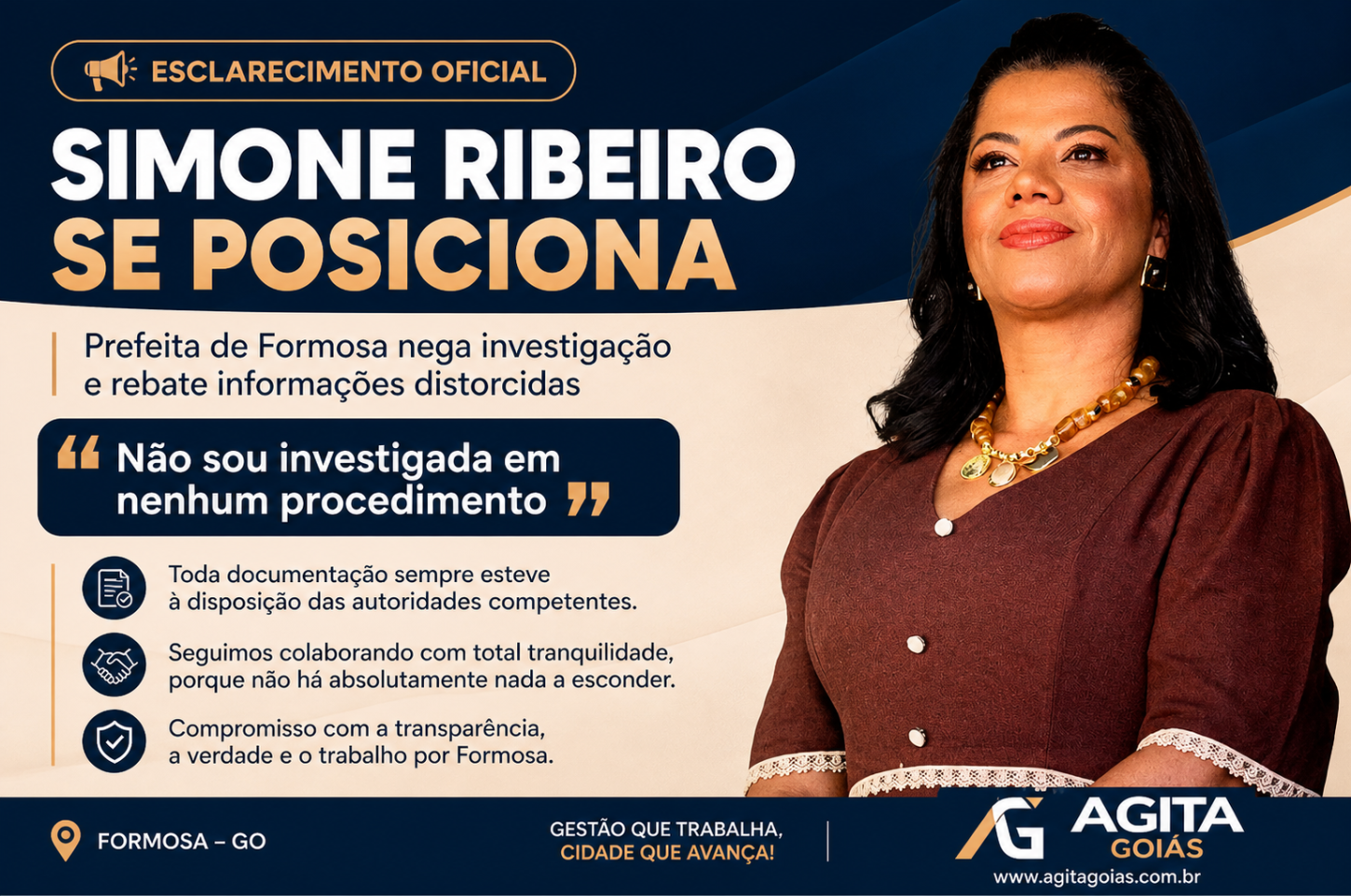 Prefeita Simone Ribeiro rebate acusações e afirma não ser investigada