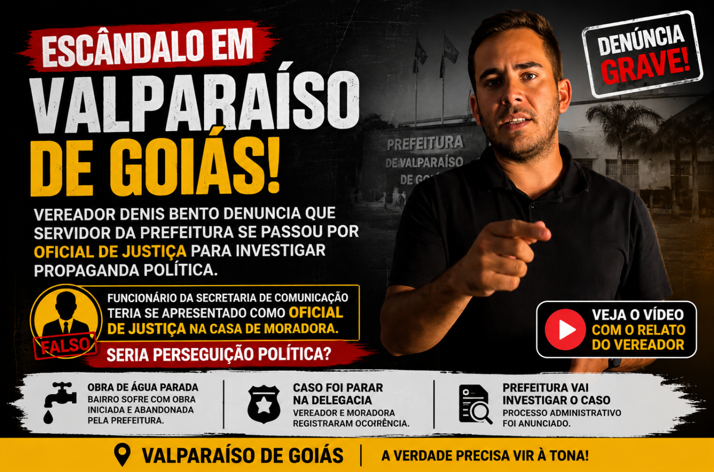 Escândalo em Valparaíso: vereador denuncia servidor da Prefeitura por se passar por oficial de Justiça
