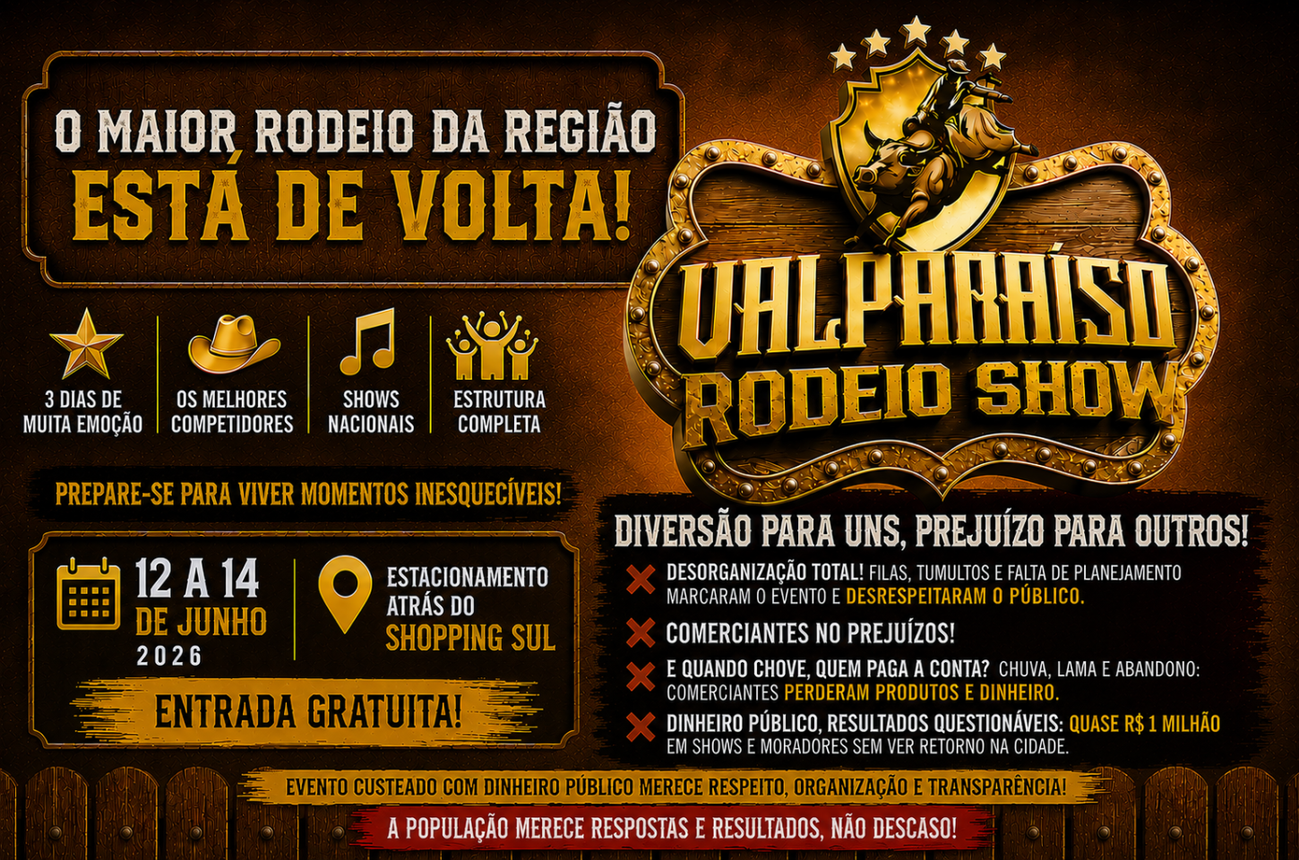 Valparaíso Rodeio Show 2026: tumultos, reclamações da população e prejuízos relatados por comerciantes geram críticas ao evento
