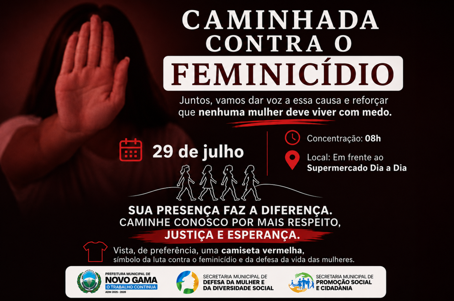 Novo Gama realiza Caminhada pela Vida e de Combate ao Feminicídio no dia 29 de julho