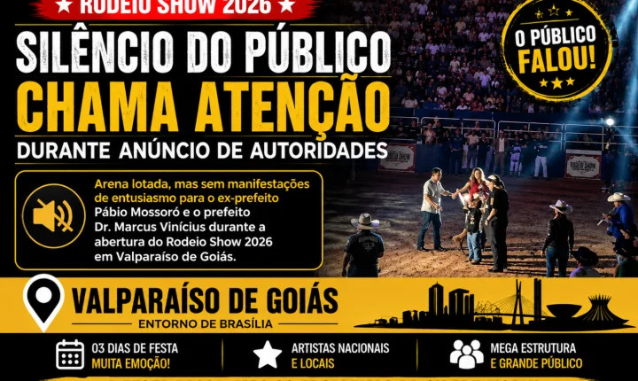 Silêncio do público durante anúncio de autoridades chama atenção no Rodeio Show 2026 em Valparaíso de Goiás